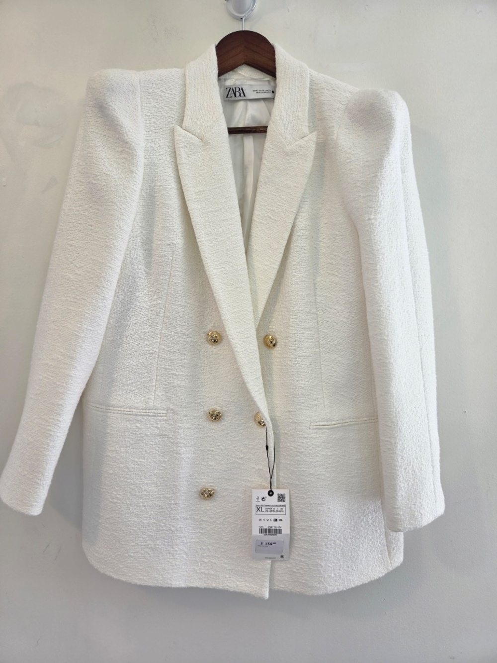 NEW Zara long line jacket/blazer XL double breasted boucle/tweed 100% Cotton - Picture 3 of 12